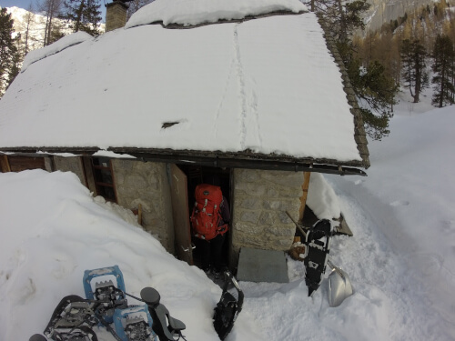 Winter Hut compressed Winter hut in the Alps